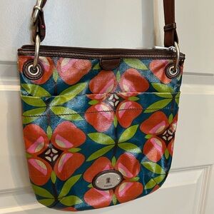 Fossil Multicolor Floral Apple Crossbody Bag